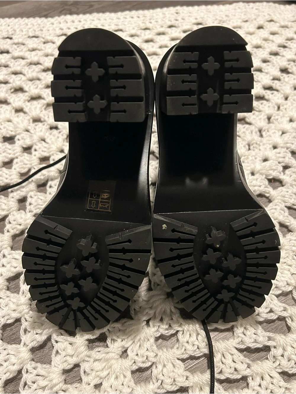 Tory Burch Black Leather Lace-Up Lug Ankle Boots with Gold Hardware